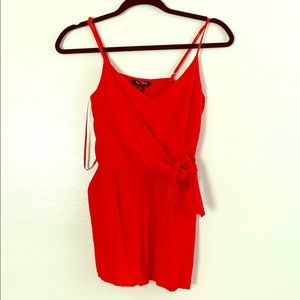 One Clothing Red V Neck Faux Wrap Romper XS